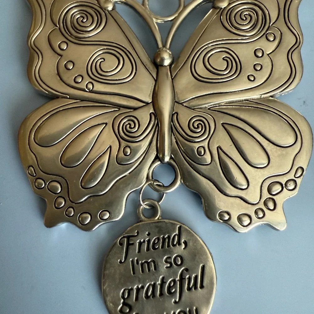 Silver and Gold Butterfly Necklace, purse charm, ornament, friendship charm - Picture 8 of 10